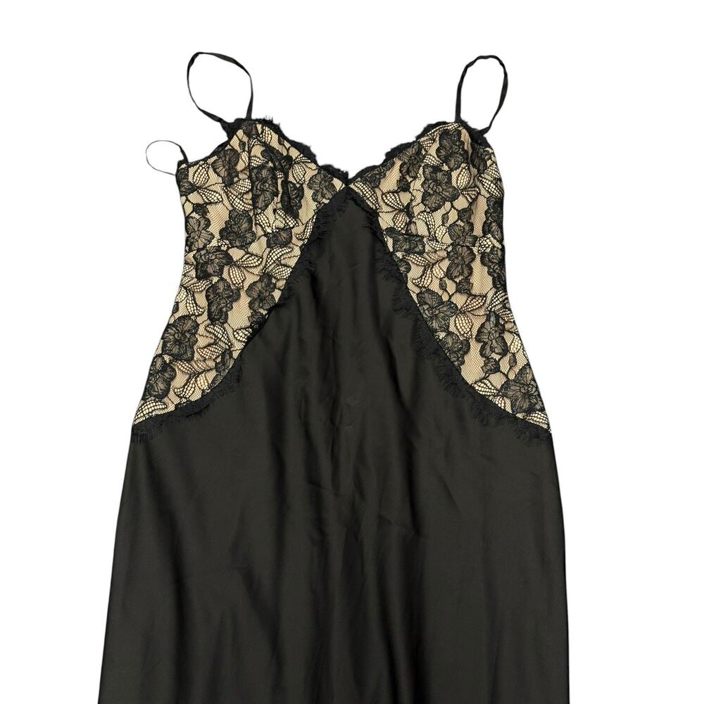 NWT Adrianna Papell Black Stretch Satin Lace Maxi Slip Gown Dress US 12 - Picture 8 of 12